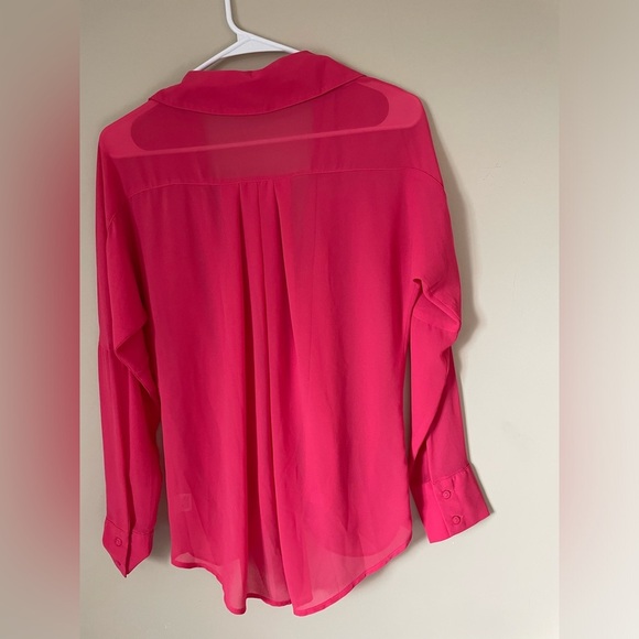 CO&CRUSH fuchsia hot pink deep cut blouse size small NWOT long sleeve - Picture 4 of 5